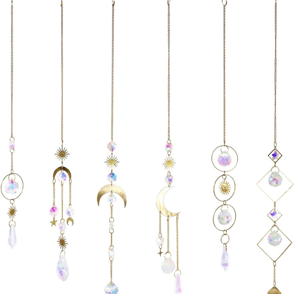 Boho Crystal Suncatcher Moon Chain Pendant Prisms for Window Party Garden Decor - Picture 4 of 6